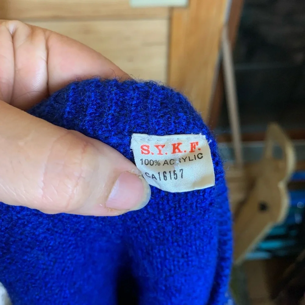 Vintage‎ Embroidered Beads Faux Leather Blue Floral Women's Cardigan Sweater - Picture 10 of 10